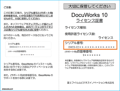 商品に同梱されている「ライセンス証書」で確認する画像