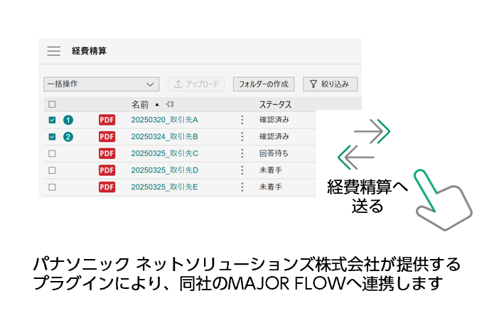 他システムへのデータ連携も、複数の支払情報をまとめて1つのCSVに出力し受け渡しが可能