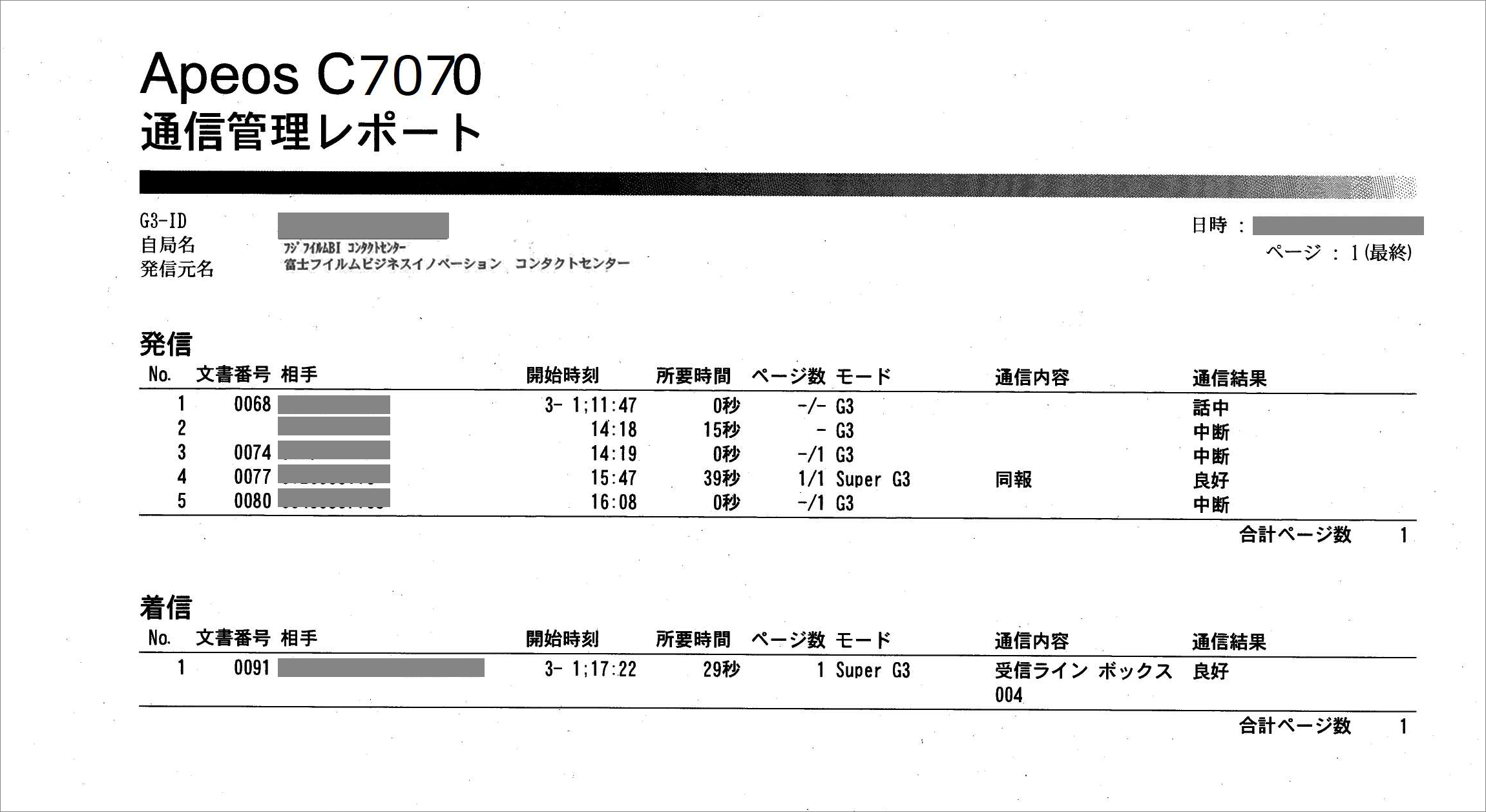 Apeos_C7070 通信管理レポート