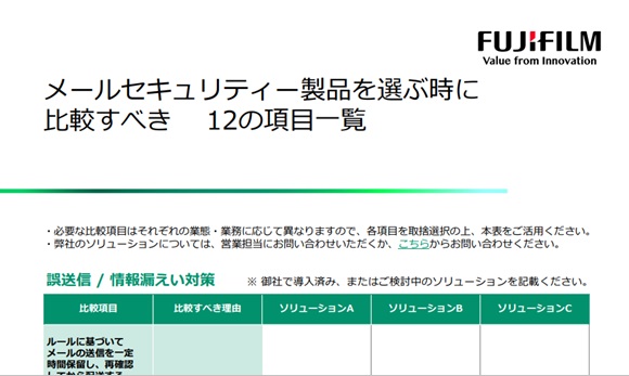 メールセキュリティー製品を選ぶ時に比較すべき12の項目一覧